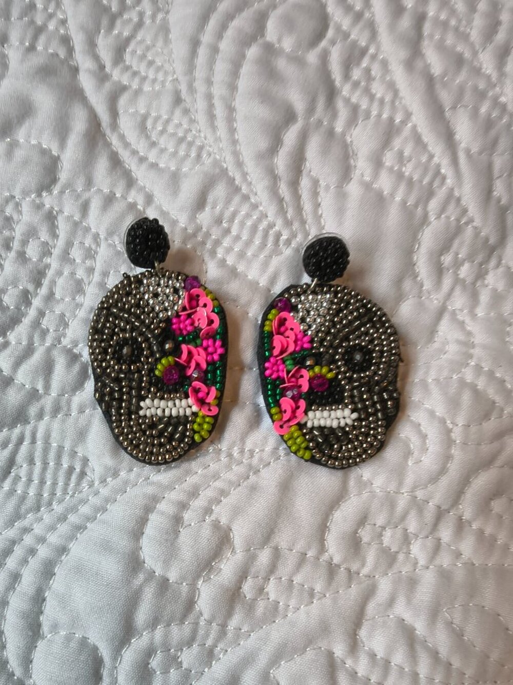 Colorful beaded skull earrings